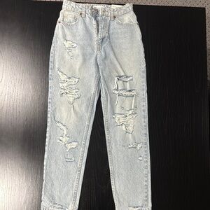 Zara Blue Straight Leg Distressed Jeans